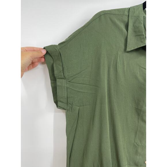 No Boundaries Womens Juniors Sea Turtle Green Button Front Cinched Waist Blouse - Picture 5 of 10